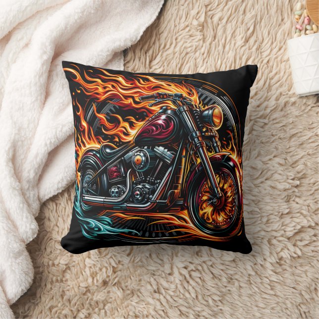 Fiery motorcycle racing down the open road at dusk cushion (Blanket)