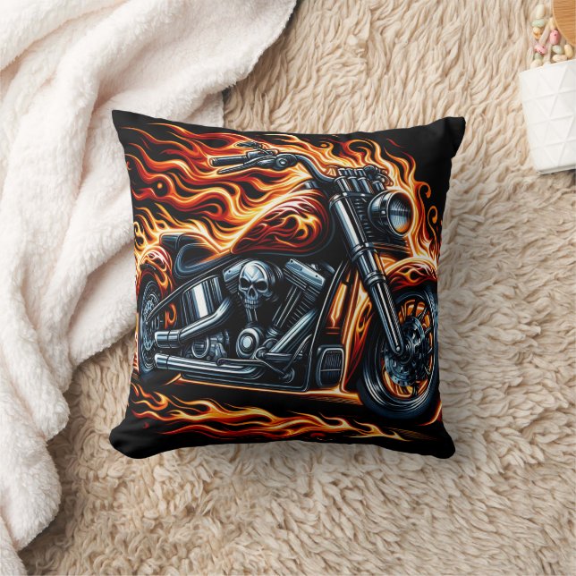 Fiery motorcycle revving in a blaze at sunset cushion (Blanket)