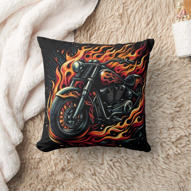 Fiery motorcycle with flames in vibrant colours cushion (Blanket)