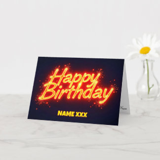 Fiery Neon Happy Birthday Glowing Text Design Card
