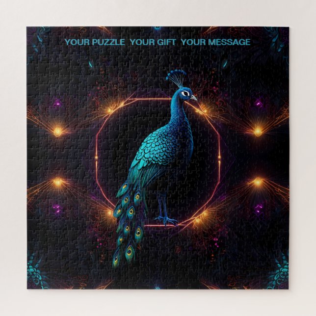 Fiery Neon Peacock Puzzle (Vertical)