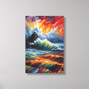 Fiery Ocean Storm - Abstract Seascape Art Canvas Print