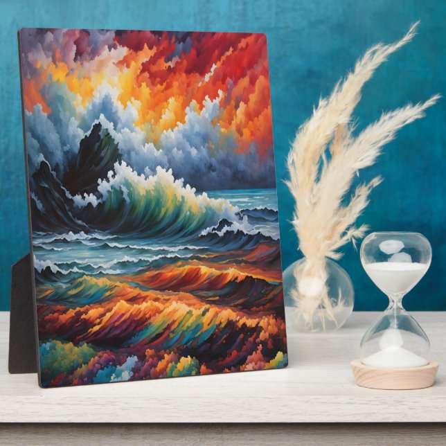 Fiery Ocean Storm - Abstract Seascape Art Plaque (Side)