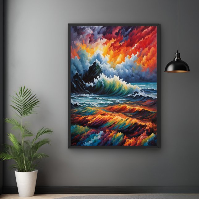 Fiery Ocean Storm - Abstract Seascape Art Poster (Creator Uploaded)