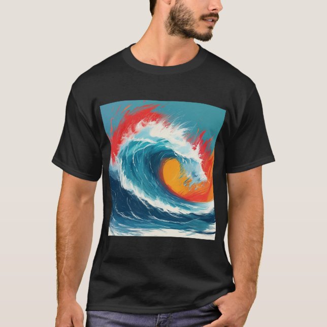 Fiery Ocean Wave Art T-Shirt (Front)