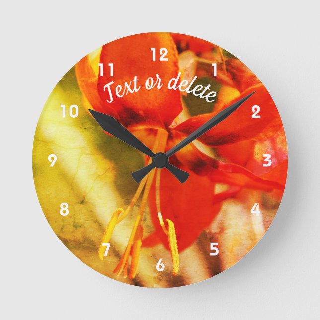 Fiery Orange Daylily Flower Abstract Personalised  Round Clock (Front)