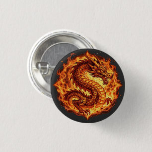 Fiery Orange Dragon Fire Flames Gift for men 3 Cm Round Badge