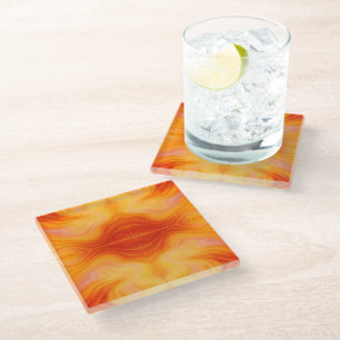 Fiery Orange Gold Marble Coaster Set Elegant