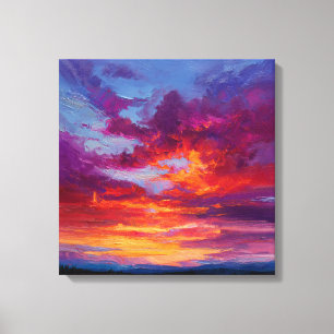 Fiery Orange Purple Abstract Landscape Canvas Prin