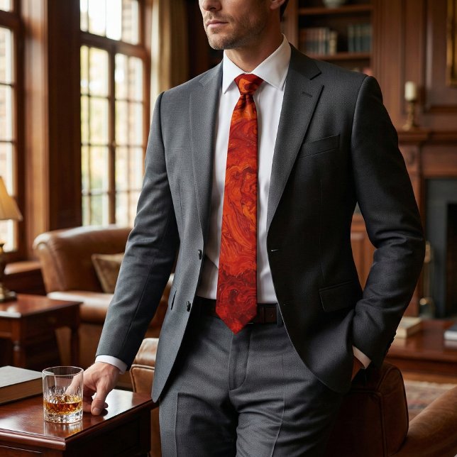 Fiery Orange Red Marble: Abstract Swirl Desgn Tie (Creator Uploaded)