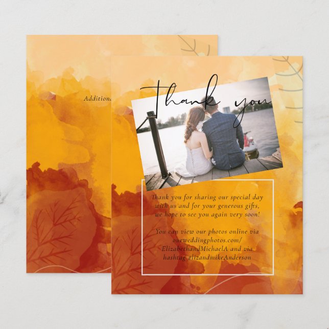 Fiery Orange Watercolor Abstract Sunset Wedding (Front/Back)