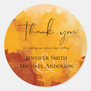 Fiery Orange Watercolor Abstract Sunset Wedding Classic Round Sticker