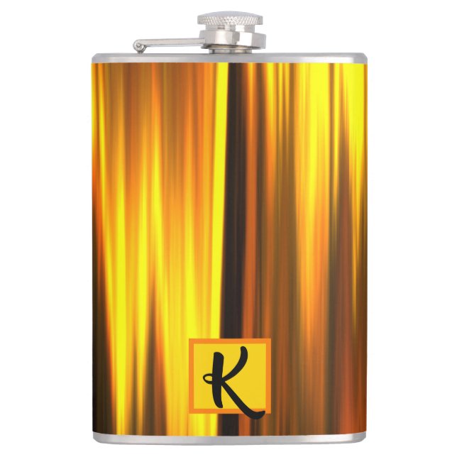 Fiery Orange Yellow Black Monogram Gift for Men Hip Flask (Front)