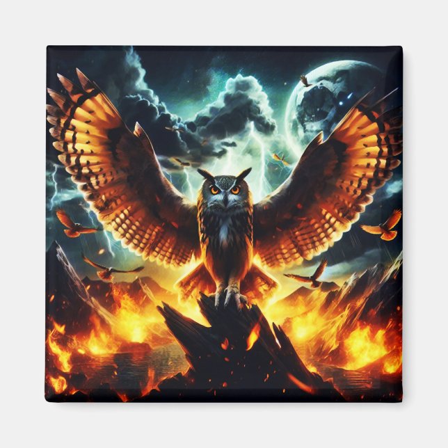 Fiery Owl Moonrise Magnet (Front)