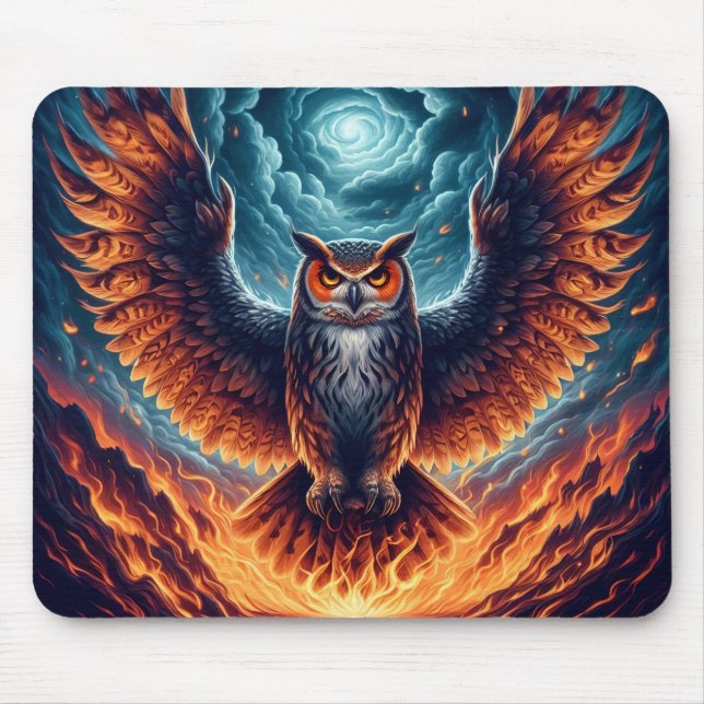 Fiery Owl Phoenix Ascension Mouse Mat (Front)
