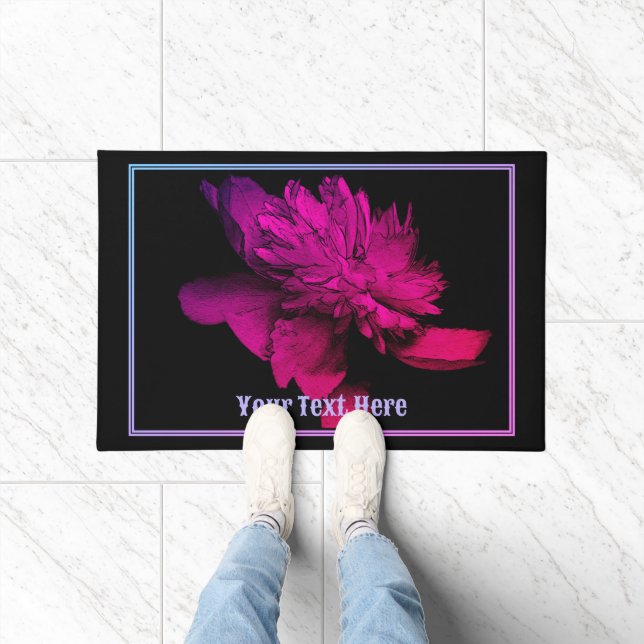 Fiery Peony Flower Personalised  Doormat (Indoor)