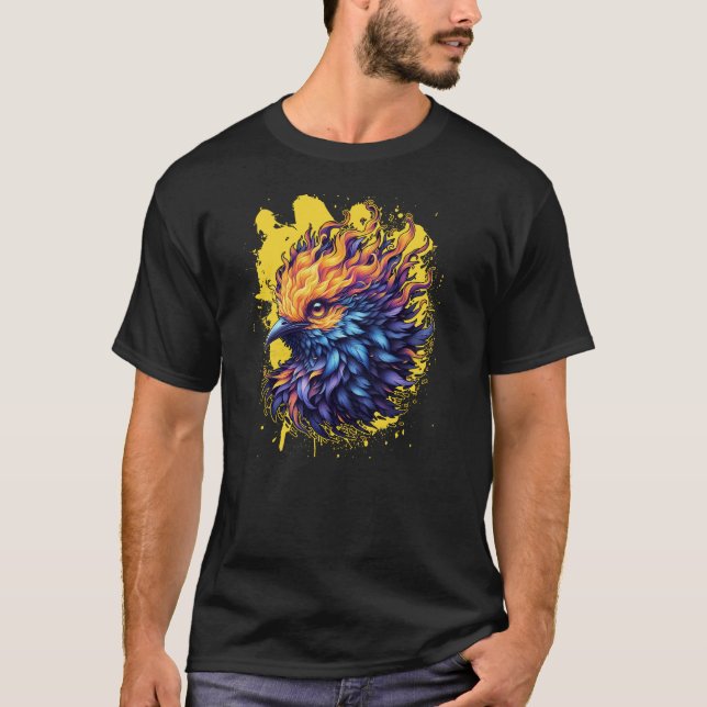 Fiery Phoenix Bird Art T-Shirt (Front)