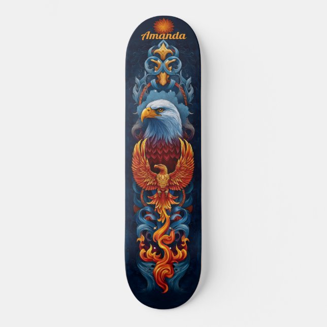 Fiery Phoenix Bird Skateboard (Front)