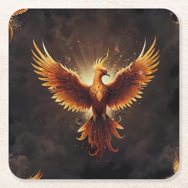 Fiery Phoenix Cushion Square Paper Coaster (Front)