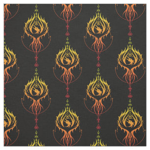 Fiery Phoenix on black Fabric