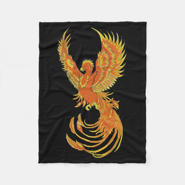 Fiery Phoenix on Black Fleece Blanket (Front)