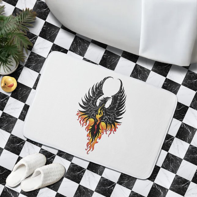 Fiery Phoenix Rising Firebird Black Tribal Flames Bath Mat (Creator Uploaded)