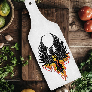 Fiery Phoenix Rising Firebird Black Tribal Flames Cutting Board