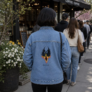 Fiery Phoenix Rising Firebird Black Tribal Flames Denim Jacket
