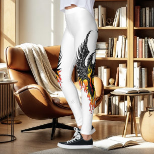 Fiery Phoenix Rising Firebird Black Tribal Flames Leggings