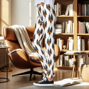 Fiery Phoenix Rising Firebird Black Tribal Flames Leggings