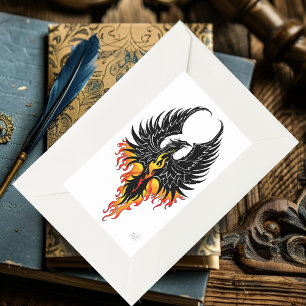 Fiery Phoenix Rising Firebird Black Tribal Flames Rectangular Sticker