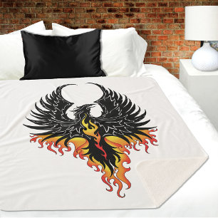 Fiery Phoenix Rising Firebird Black Tribal Flames Sherpa Blanket