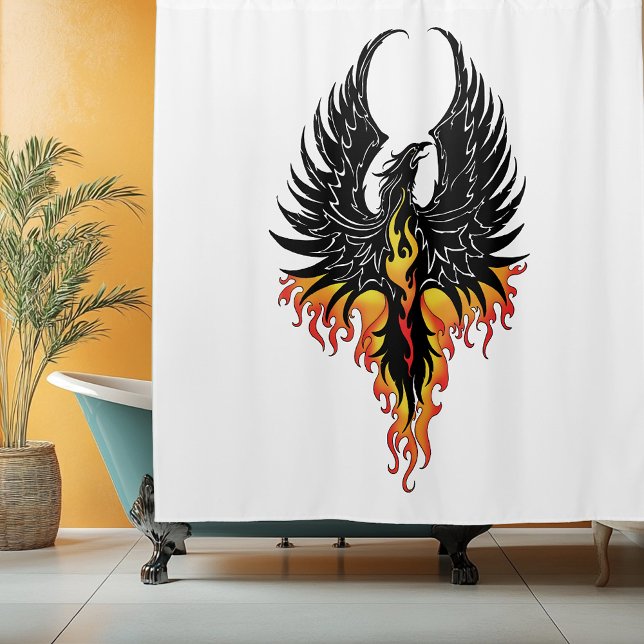 Fiery Phoenix Rising Firebird Black Tribal Flames Shower Curtain (Creator Uploaded)