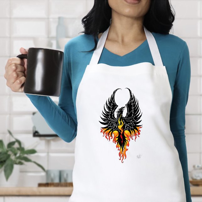 Fiery Phoenix Rising Firebird Black Tribal Flames Standard Apron (Creator Uploaded)