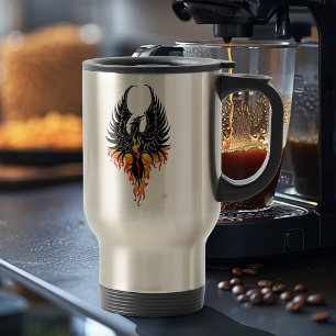 Fiery Phoenix Rising Firebird Black Tribal Flames Travel Mug
