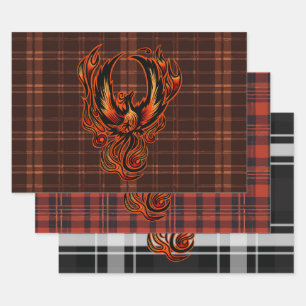 Fiery Phoenix Rising Plaid Fantasy Gift Wrapping Paper Sheet