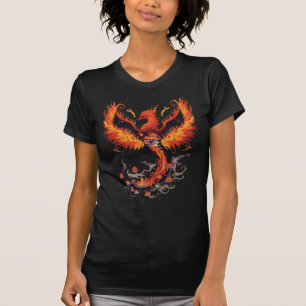 Fiery Phoenix Rising with Lotus Flowers T-Shirt