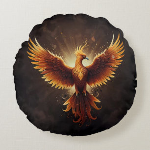 Fiery Phoenix Round Cushion