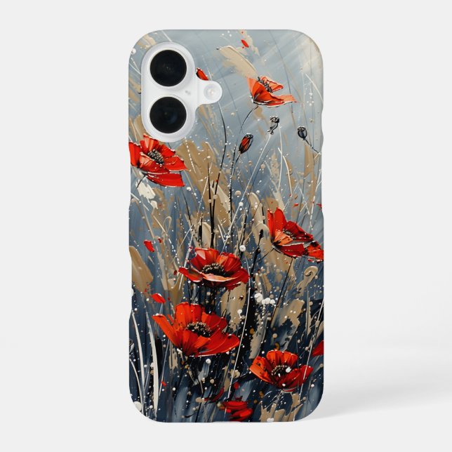 Fiery Poppies iPhone 16 Case (Back)