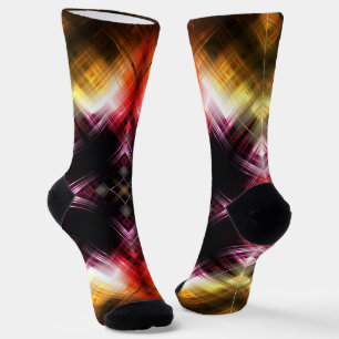Fiery Prism Abstract with Radiant Red & Gold Glow Socks
