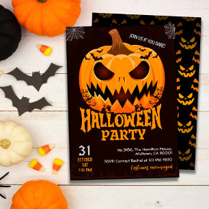 Fiery Pumpkin Jack o lantern bats Spooky Halloween Invitation