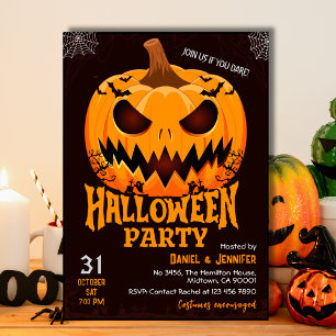 Fiery Pumpkin Jack o lantern bats Spooky Halloween Invitation