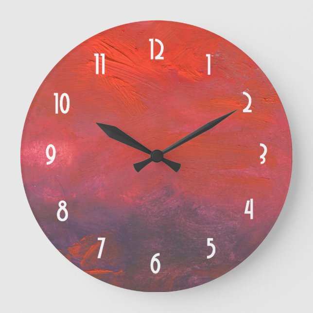 Fiery Purple and Red Abstract Landscape Large Clock (Front)