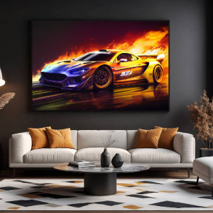 Fiery Racing Sports Car Digital Art Canvas Print