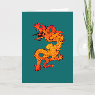 Fiery Red and Orange Dragon Art Holiday Card