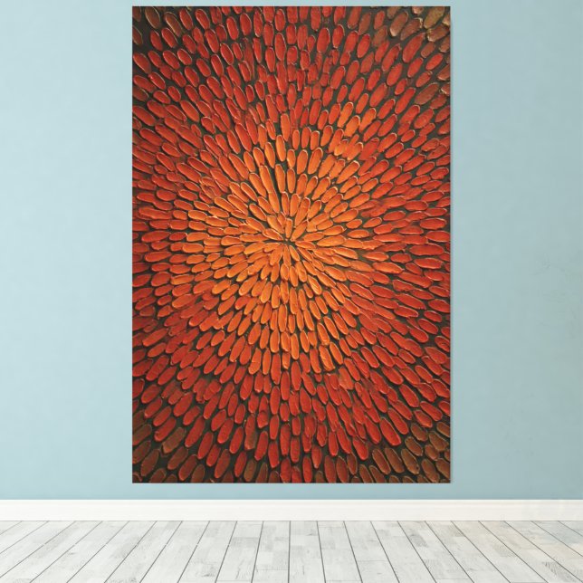 Fiery Red and Orange Petal Burst Abstract Wall Art (Insitu(Wood Floor))