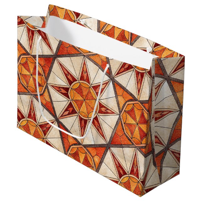 Fiery Red and Orange Starburst - Geometric Mosaic Large Gift Bag (Front Angled)