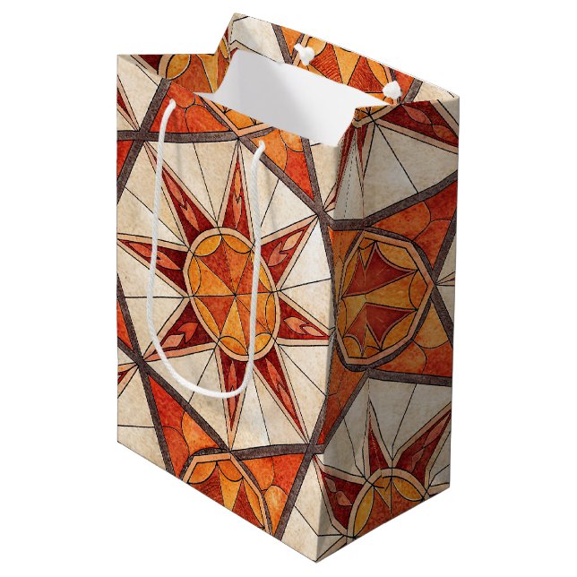 Fiery Red and Orange Starburst - Geometric Mosaic Medium Gift Bag (Front Angled)