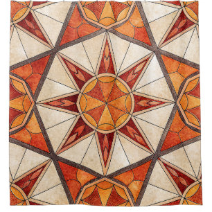 Fiery Red and Orange Starburst - Geometric Mosaic Shower Curtain