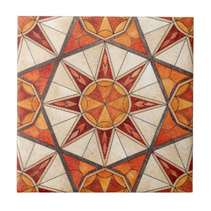 Fiery Red and Orange Starburst - Geometric Mosaic Tile
